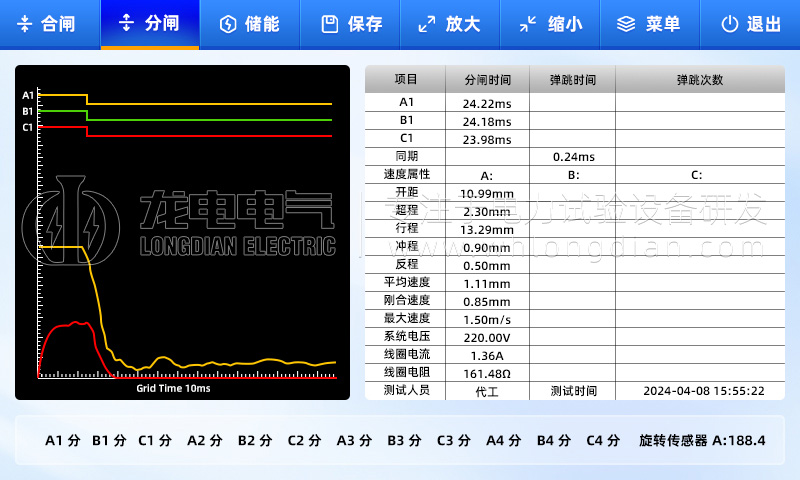 高压开关特性测试仪-测试数据界面